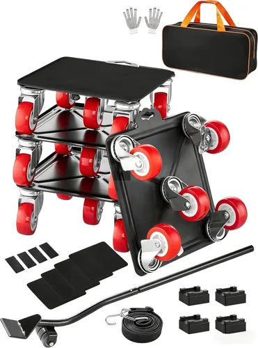 Vista 12 de VEVOR Carretilla para muebles, mudanzas de muebles resistentes con 5 ruedas de rotación de 360°, panel de acero al carbono, juego de herramientas