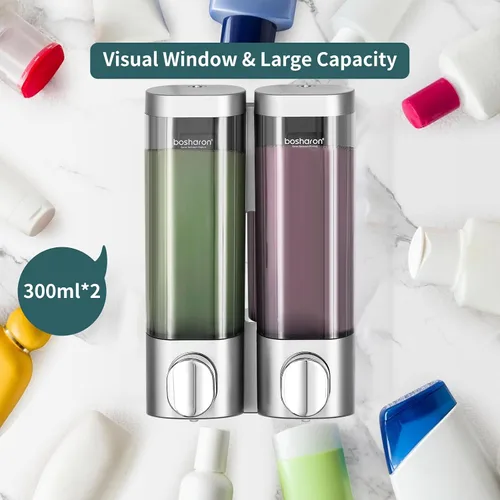 Vista 3 de Dispensador de jabón de ducha 2 en 1, dispensador de champú y acondicionador de cámara de 10.1 fl oz, dispensador de champú para ducha montado