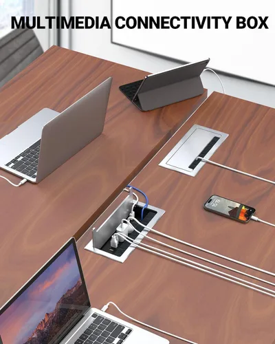 Vista 8 de Concentrador de alimentación para mesa de conferencias de 10 pies, caja de conectividad multimedia con 1 HDMI + 1 RJ45 + USB C de 20 W + 2 USB A + 2