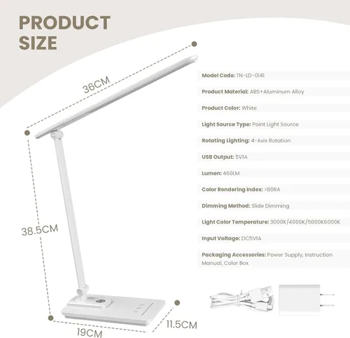 Vista 7 de TECHNOVA Lámpara de escritorio LED con 5 temperaturas de color Regulación continua deslizante y temporizador de un solo toque Diseño plegable