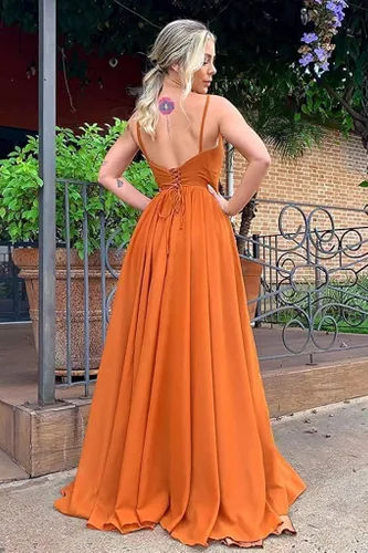 Vista 5 de Vestido largo de gasa con cuello en V para mujer, vestido formal de dama de honor, con bolsillos