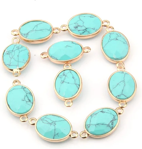 Vista 4 de LE SKY Conectores de piedra natural con forma de huevo facetado, dijes de ágata negra para hacer joyas, collares, pulseras, 10