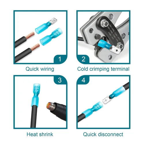 Vista 5 de 100 piezas de conectores de pala, terminales de pala termorretráctiles 12-10 AWG, conectores de cable hembra