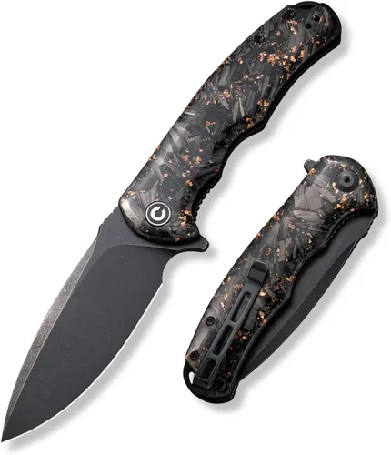 Vista 8 de CIVIVI Cuchillo de Bolsillo Plegable - Praxis Flipper con Liner Lock, Hoja Negra Stonewashed de 3.75", Mangos de Micarta, Clip Reversible