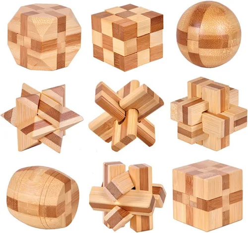 Vista 9 de VolksRose 12 piezas de rompecabezas de madera para ejercitar el cerebro, juegos de rompecabezas de desafío de coeficiente intelectual, juguete