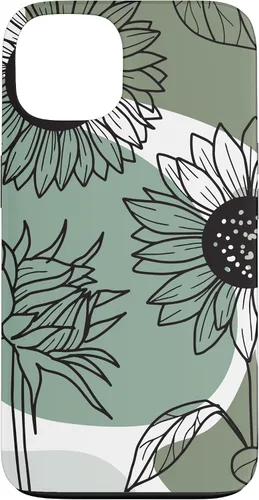 Vista 7 de iPhone 16 Aesthetic Sunflower Line Art Minimalistic Sage Green Case
