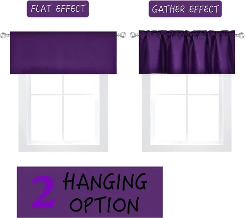Vista 6 de DECOVSUN Cenefa morada para ventanas de 60 x 18 pulgadas, aislamiento térmico sólido, bolsillo para cortinero, cenefa corta para cocina, cenefa
