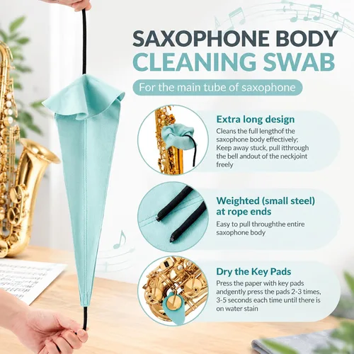 Vista 3 de Didaey Kit de limpieza de saxofón alto de 4 piezas con hisopos para el Azul claro