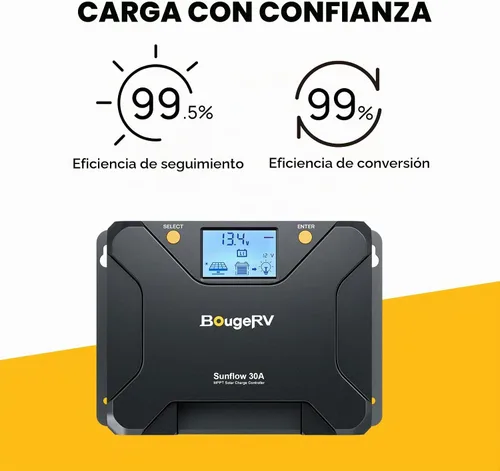Vista 5 de BougeRV MPPT Controlador de carga solar de 30 A, con corte a baja temperatura, control de aplicación, LCD retroiluminado, regulador de panel solar