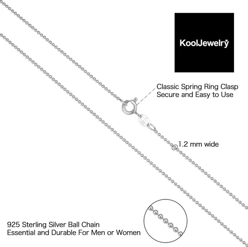 Vista 3 de Kooljewelry Collar de cadena de cuentas de plata chapada en oro amarillo o plata de ley para mujer