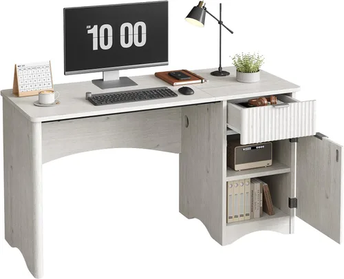 Vista 12 de Bestier Escritorio para computadora con cajón, escritorio de oficina de 47 pulgadas con armario de almacenamiento, escritorio de madera moderno