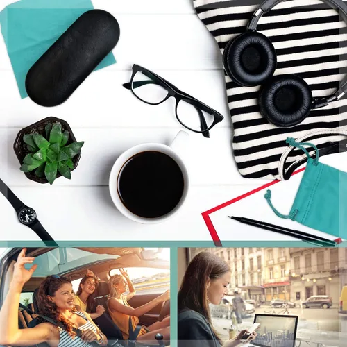 Vista 4 de Women Glasses Case, Hard Shell Eyeglass Holder, Protective with lip for easy openning with drawstring pouch and cloth