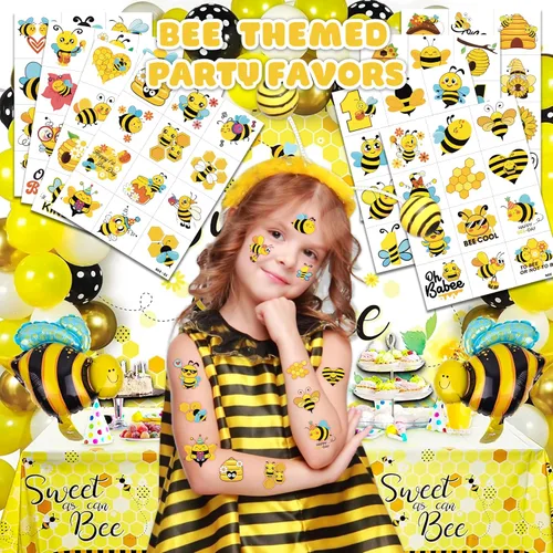 Vista 2 de 120 tatuajes temporales precortados de abeja para niños Recuerdos de fiesta de cumpleaños temáticos súper lindos, suministros, decoraciones