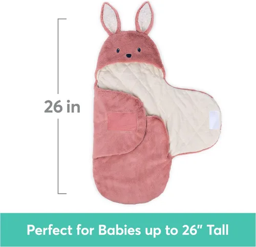 Vista 4 de GUND Baby Oh So Snuggly Bunny Manta Envolvente, Manta Envolvente de Felpa con Capucha para Bebé para Recién Nacidos, Rosa/Crema, 26 pulgadas