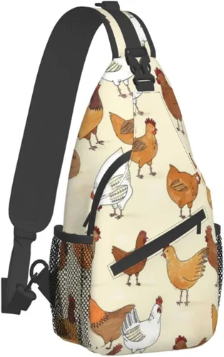 Vista 2 de Bolso cruzado del pecho de la historieta animal impreso Crossbody durable Sling Mochila Casual bolsa de viaje para unisex, Patrón de pollo.