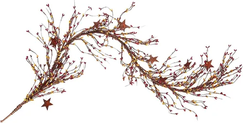 Vista 4 de CWI Pip Berry and Star Garland – 40 pulgadas – Guirnalda artificial para repisa de chimenea, arco, mesa y entrada – Color té envejecido