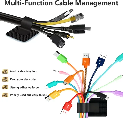 Vista 6 de Gestión de cables de escritorio, organizadores de cables para cordones - Actualización 48 PCS bridas de cable autoadhesivas negras con respaldo