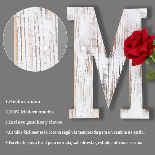 Vista 7 de LOSOUR Letras de madera para decoración de granja, corona con letrero decorativo para el hogar, sala de estar, entrada, cocina (blanco)