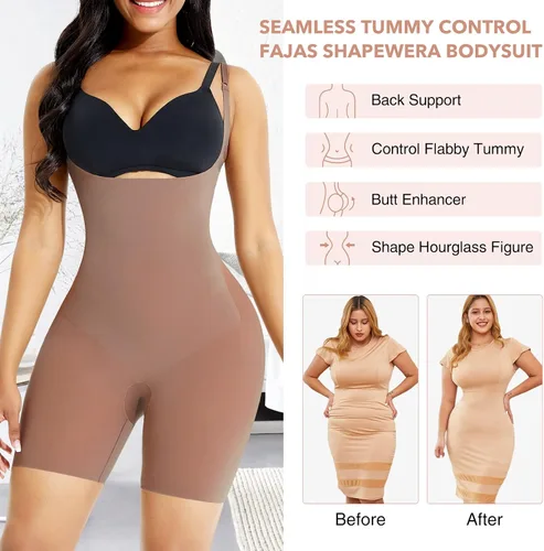 Vista 4 de Lover-Beauty Fajas Colombianas para mujer, con control de abdomen, sin costuras, talla grande, moldeador de cuerpo, busto abierto, levantamiento