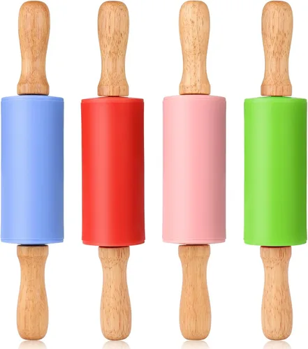 Vista 26 de Mini rodillo de silicona para niños, mango de madera antiadherente, 9 pulgadas, 1 paquete, color azul