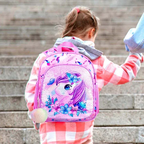 Vista 3 de UFNDC Mochila infantil para niñas, bonita mochila preescolar de unicornio para niños, mochila escolar de lentejuelas para jardín de infantes