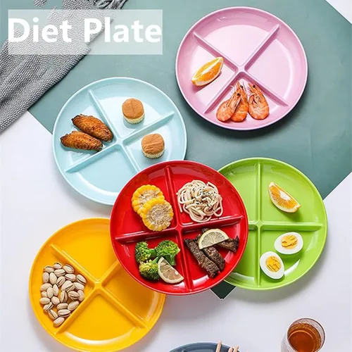 Vista 3 de Baby Blue - Platos divididos con 4 compartimentos, bandeja para aperitivos, platos de frutas de grado alimenticio, sin BPA, 1 paquete
