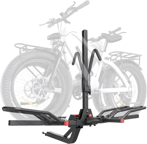 Vista 5 de KYX - Soporte de enganche para bicicleta eléctrica de 220 lb, soporte de enganche para 2 bicicletas estilo plataforma para automóviles, camiones