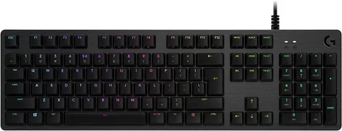 Vista 2 de Teclado mecánico para juegos Logitech G512 Lightsync RGB, diseño inglés de carbono, interruptor GX azul, carcasa de aluminio cepillado, paso USB