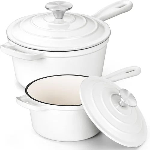 Vista 37 de E-far Sartén de hierro fundido esmaltado con tapa, cacerola de horno holandés de 1 cuarto de galón, mini olla para cocinar, hervir, saludable