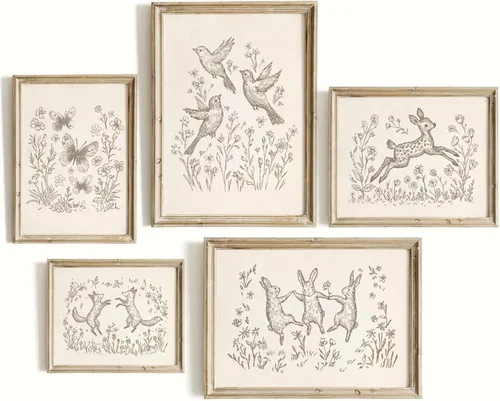 Vista 18 de Arte de pared para guardería, lienzo de animales del bosque, decoración de pared, imágenes de la habitación del bebé, impresiones de animales