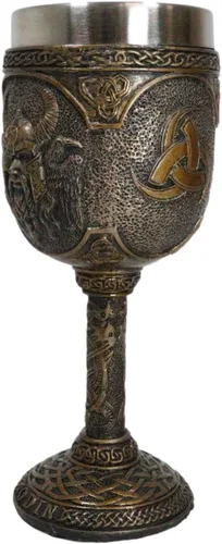 Vista 4 de Ebros Mitología nórdica Viking Alfather Odin God Of Asgard 7oz resina copa de vino cáliz con forro de acero inoxidable regla asgardiana Thor Loki