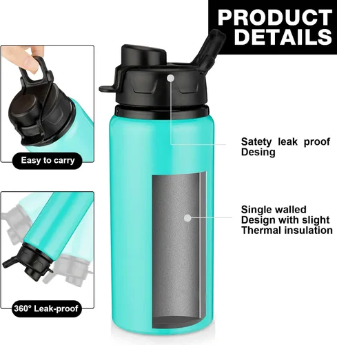 Vista 3 de Shellwei 10 botellas de agua de aluminio de 17 onzas reutilizables con tapas a presión, botella de agua de metal, ligera, portátil, botella de agua
