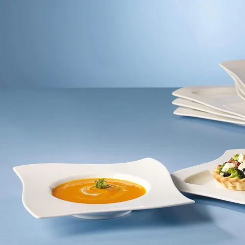 Vista 5 de Villeroy & Boch NewWave - Plato de sopa con borde de 10.25 pulgadas, porcelana premium, fabricado en Alemania, rico, blanco cremoso