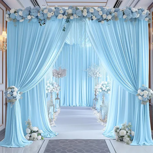 Vista 61 de Cortinas de fondo azul bebé de 8 x 10 pies para bodas, cortinas de fondo de poliéster sin arrugas, para baby shower, fiestas de cumpleaños
