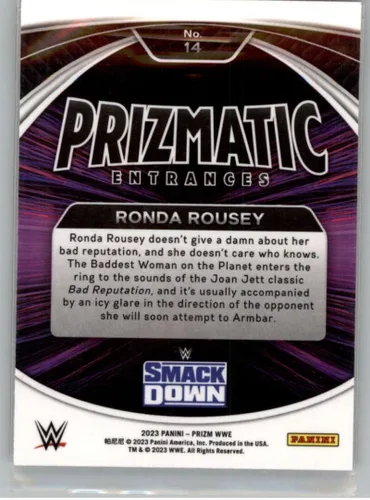 Vista 2 de 2023 Panini Prizm WWE Prizmatic Entrances #14 Ronda Rousey SmackDown Wrestling Trading Card