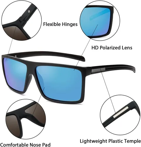 Vista 6 de Gafas de sol polarizadas cuadradas de estilo clásico de los hombres Gafas de sol ligeras de plástico protección UV para conducir