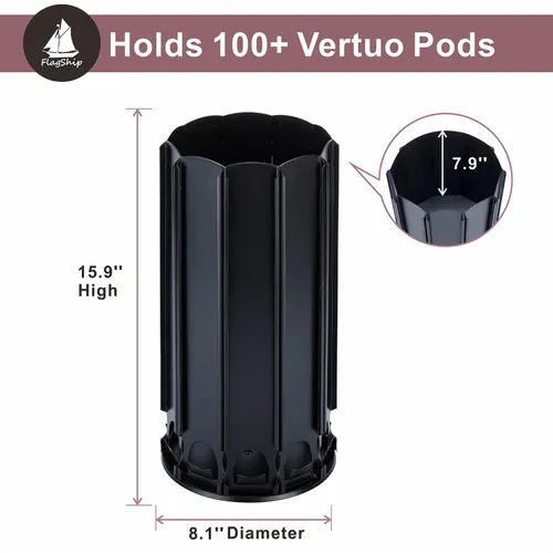 Vista 2 de FlagShip Vertuo - Soporte para carrusel para cápsulas con capacidad para más de 100 cápsulas, color negro Maximize Save Space Heavy Duty 360°