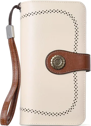 Vista 7 de BOSTANTEN - Cartera de cuero para mujer, bloqueo de identificación por radio frecuencia (RFID), cierre de cremallera alrededor, tarjetero, cartera