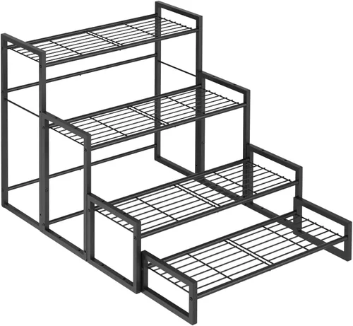 Vista 9 de VyGrow Soporte para plantas, soporte apilable para plantas de 4 niveles, estante escalable resistente para plantas altas para interiores y negro