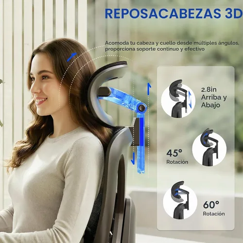Vista 3 de FLEXISPOT ErgoX - Silla de oficina ergonómica premium con reposapiés, reposabrazos 3D ajustables, soporte lumbar dinámico, función de reclinación e