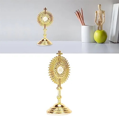 Vista 4 de Pssopp Decoración de mesa católica, material de aleación, forma de sol, exquisita artesanía, estatua de comunión cristiana, adorno para decoración