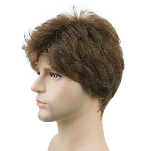 Vista 5 de Lydell Peluca de cabello sintético sintético corto natural para hombres (marrón ceniza medio)