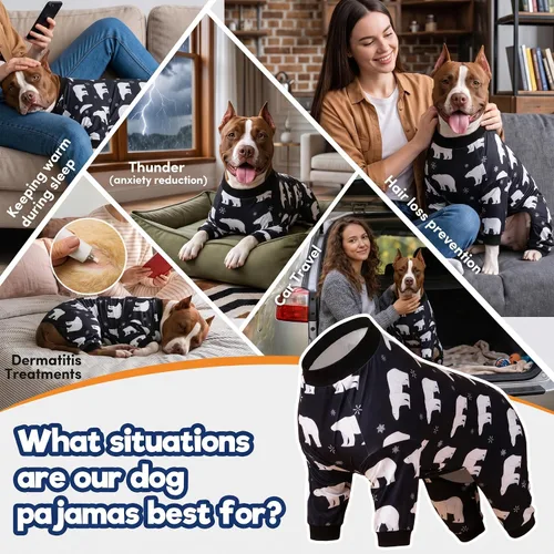 Vista 5 de LovinPet Mono grande para perros, camisas elásticas de algodón con estampado de animales, ropa completa para perros perfecta para evitar que lamen
