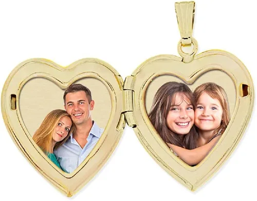 Vista 2 de PicturesOnGold.com Medallón de fotos de corazón floral relleno de oro de 14 quilates con diamante, 23 pulgadas x 23 pulgadas, incluye cadena de 18