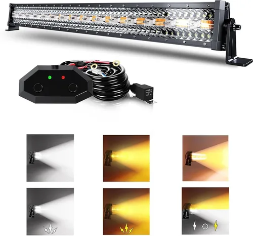 Vista 17 de ASLONG Barra de luz LED de 20 pulgadas y 126 W, parpadeo estroboscópico blanco/ámbar con seis modos, combo de luz de conducción todo terreno, 1