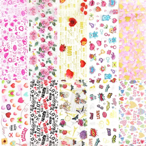 Vista 7 de Calcomanías holográficas de transferencia de uñas, hojas de esmalte de uñas de corazón de amor, láminas de transferencia de papel estrellado