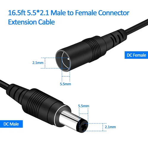 Vista 2 de BOAVISION Cable de extensión de 12 V CC, cable de extensión de 16.5 pies, cable de CC de 0.083 in x 0.217 in, compatible con cable adaptador