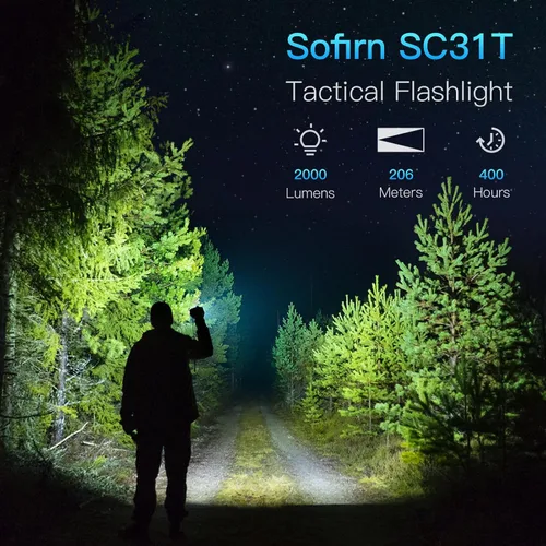 Vista 2 de Linterna táctica Sofirn SC31T con funda y difusor, linternas LED súper brillantes, 2000 lúmenes altos, linterna pequeña recargable para el hogar