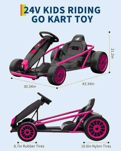 Vista 11 de Go Kart alimentado por batería de 24 V para niños de 8 a 15 años Azul