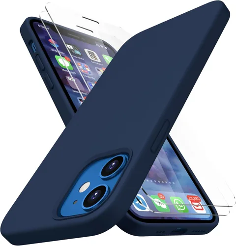 Vista 27 de CellEver Funda de silicona resistente para iPhone 12 y 12 Pro, dos protectores de pantalla de vidrio inastillables, protección militar contra Negro